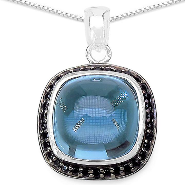 Immagine prodotto Xen Ciondolo con catena con cuscino di topazio blu cabochon 45 cm Argento 925 (Argento 925, 45 cm)