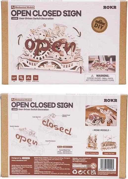 Actual product image Robotime Bausatz Open Closed Schild, Modell Art: Dekoration