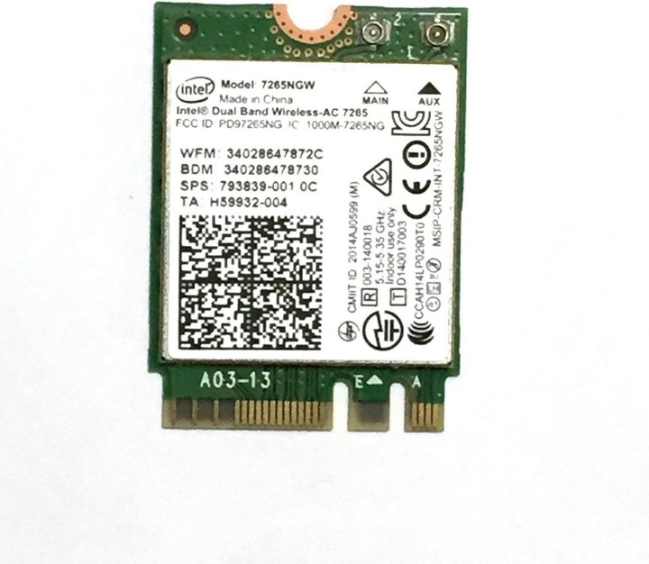 Actual product image Intel Dual Band Wireless-AC 7265 (M.2 (PCIe))