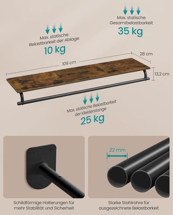 Image du produit Songmics Songmic Garderobe aus Holz und Metall,Braun