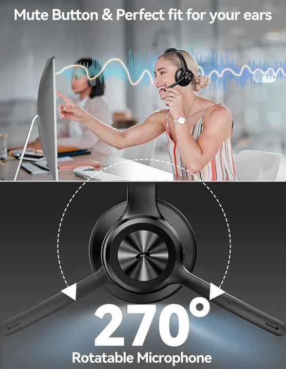 Immagine prodotto Tecknet Bluetooth-Headset mit Mikrofon und Noise Cancelling (Senza fili, USB-C)