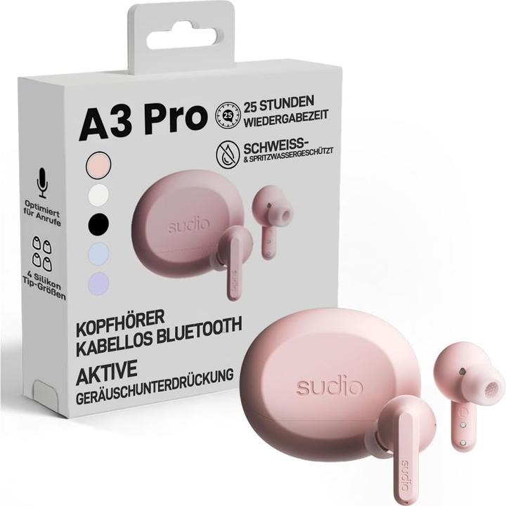 Actual product image Sudio Headphone A3 Pro Pink In-Ear True Wireless (ANC, 25 h, Wireless)