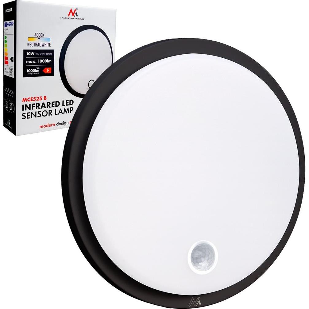 Maclean, Illuminazione esterna, LED lamp with motion sensor PIR sensor black 10W IP65 1000lm neutral color MCE525 B (1000 lm, IP65)