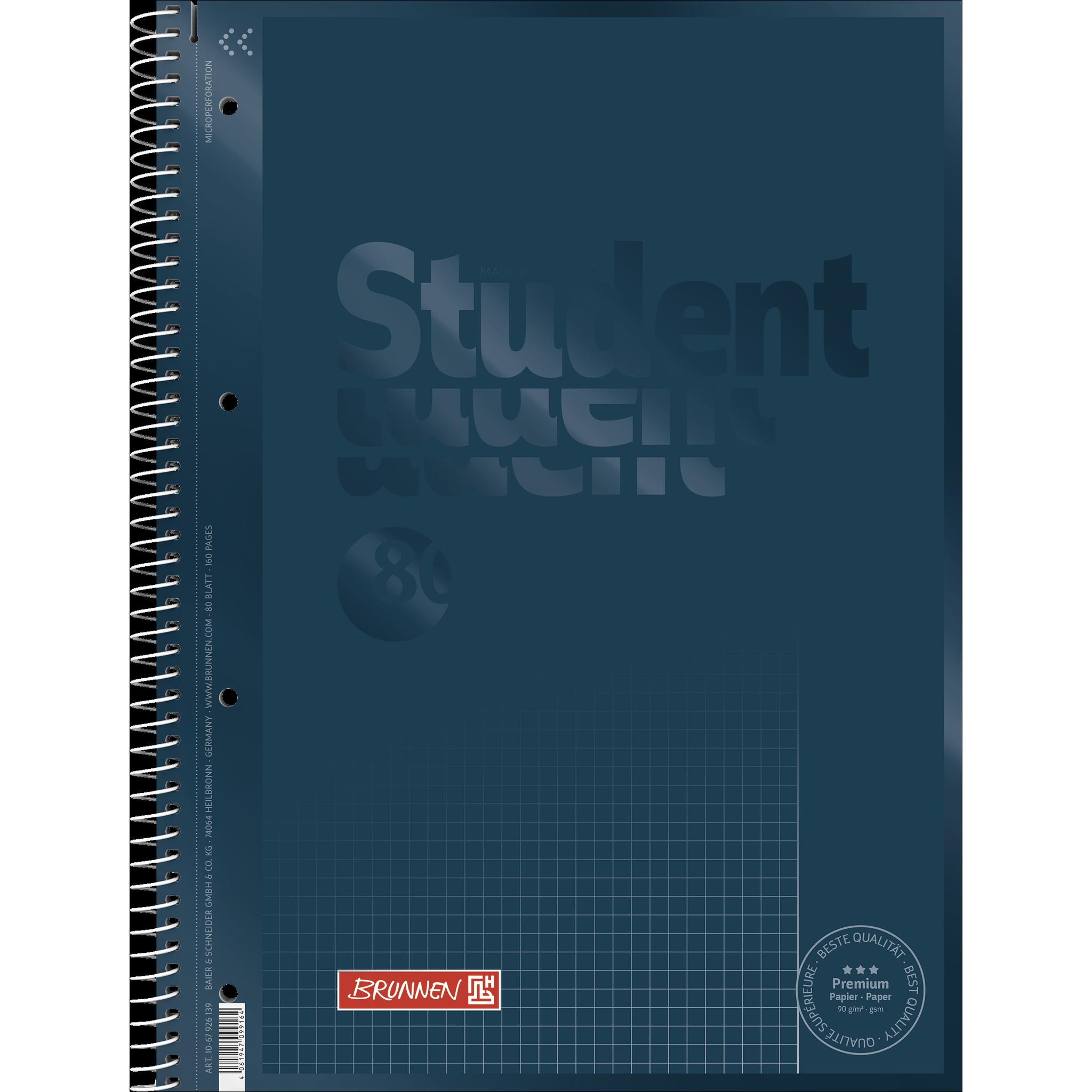 Brunnen, Heft + Block, Collegeblock Premium Student Colour Code A4, Lineatur 26, 80 Blatt, denim (A4, Kariert)