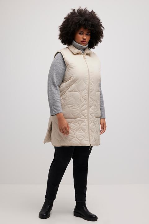 Image du produit Ulla Popken Gilet réversible, surpiqûres ondulées/effet patchwork, col montant, sans manches (46, 48)