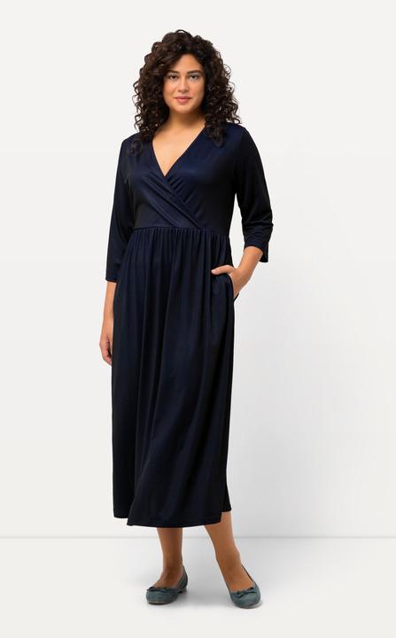 Produktbild Ulla Popken Midikleid, Punkte, Wickeloptik, V-Ausschnitt, 3/4-Arm (54)