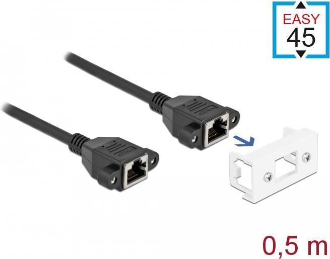 Immagine prodotto Delock Cavo di prolunga di rete per Easy 45 modulo S/FTP da jack RJ45 a jack RJ45 Cat.6A 50 cm nero (S/FTP, CAT6a, 0.50 m)