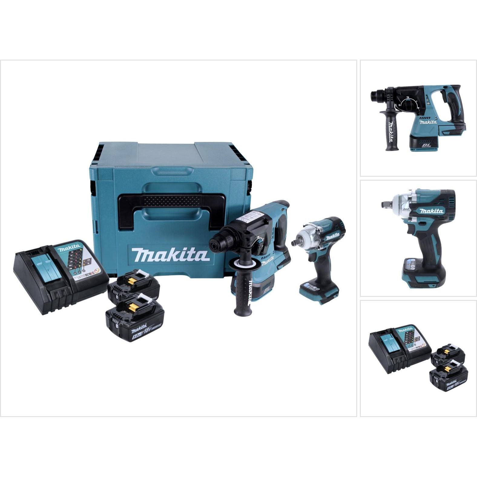 Makita, Trapano + Avvitatore a batteria, Kit combinato a batteria DLX 2372 TJ Trapano a percussione a batteria DHR 242 + avvitatore a
