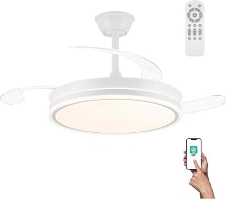 Wonderlamp Opklapbare LED-Ventilator mit App, Fernbedienung, Dimmfunktion und Stilleinsatz