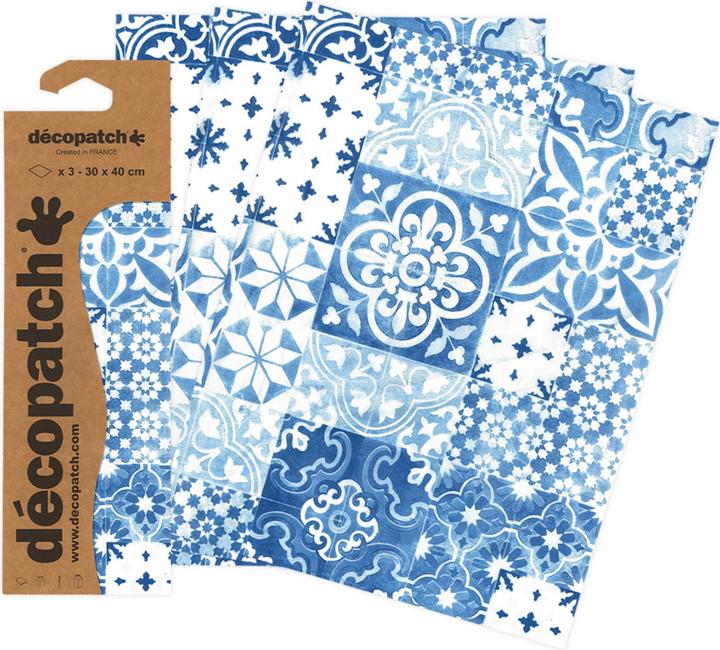 Immagine prodotto Décopatch Carta "Tile mosaic blue", 3 pezzi (20 g/m², 30 x 40 cm, 3 x)