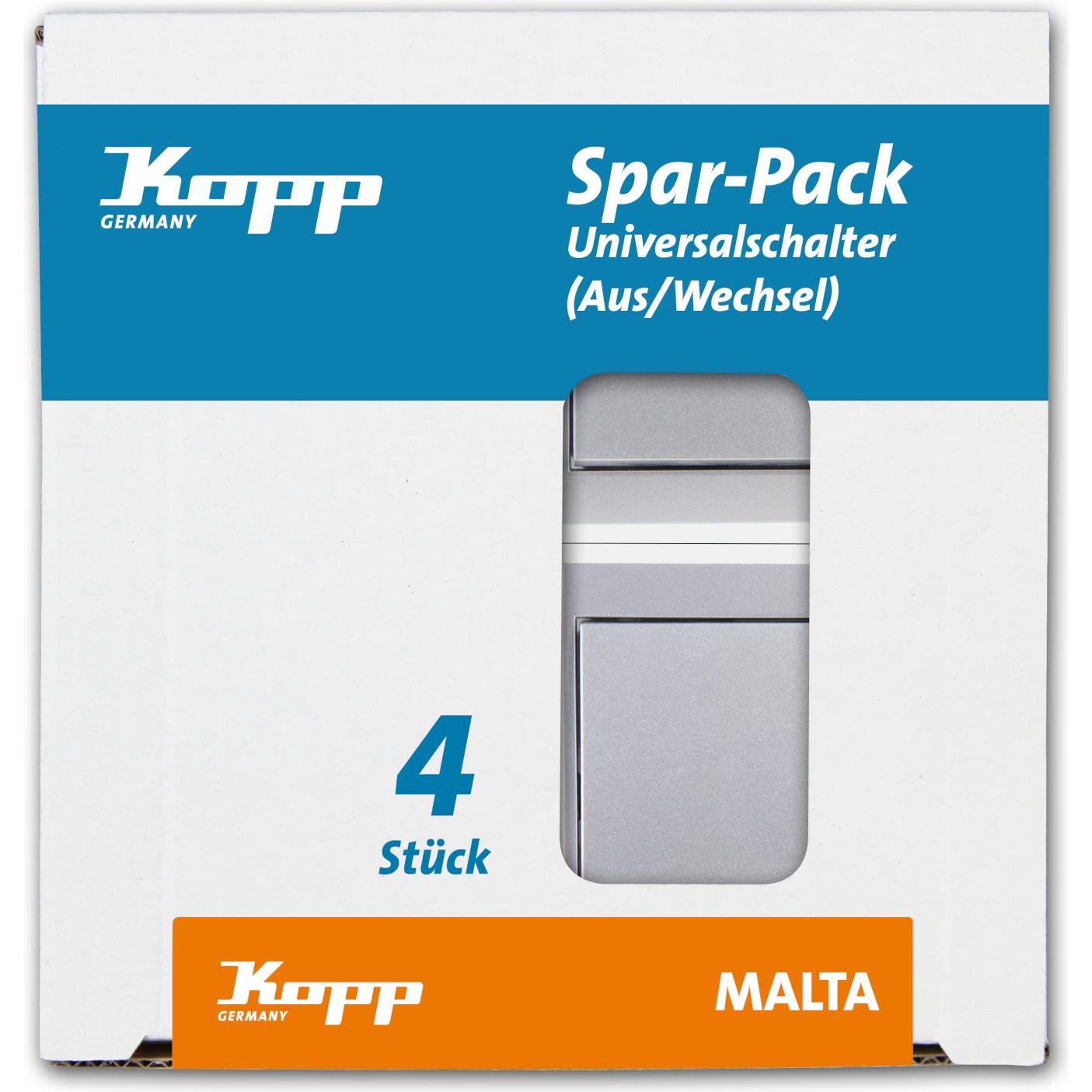 Thumbnail - Kopp PROFI-PACK: 4 Universalschalter Malta, Taster + Schalter, Silber