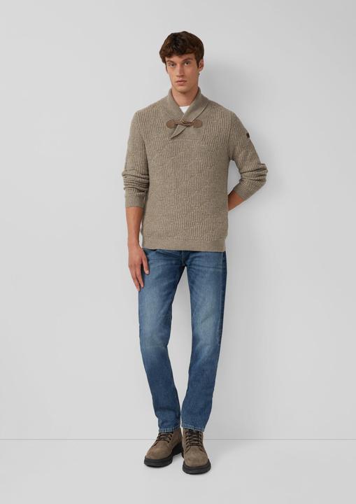 Produktbild s.Oliver Strickpullover Wollmix-Pullover mit Schalkragen und Struktur (M)