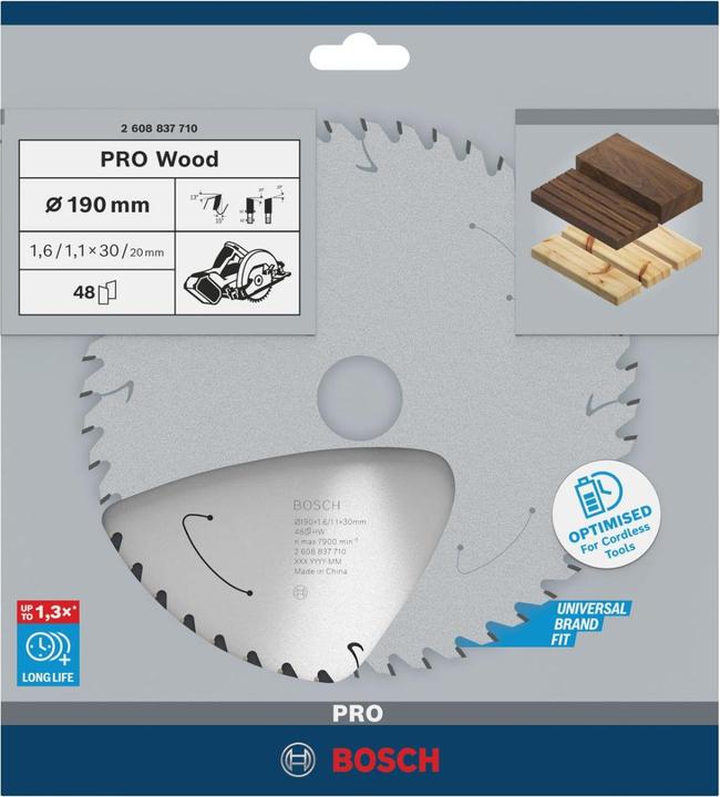 Productafbeelding Bosch Professional Zubehör Cirkelzaagblad Standaard voor hout, 190x1,6/1,1x30,48 tanden