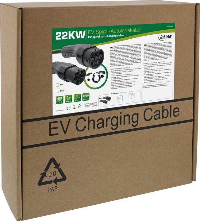 Actual product image InLine ® EV Spiral-Autoladekabel 22kW Typ2, 3-phasig, 3m (Type 2, 22 kW, 32 A, 3 m)