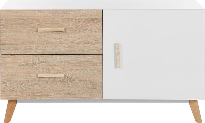 Produktbild Beliani Sideboard weiss / heller Holzfarbton 2 Schubladen Schrank FILI (120 x 40 x 70 cm)