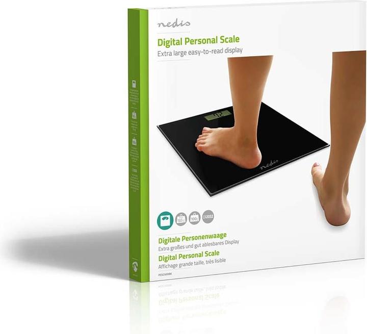 Actual product image Nedis Personal scale | Digital | Black | Tempered glass | Max. weighing capacity: 150 kg (150 kg)