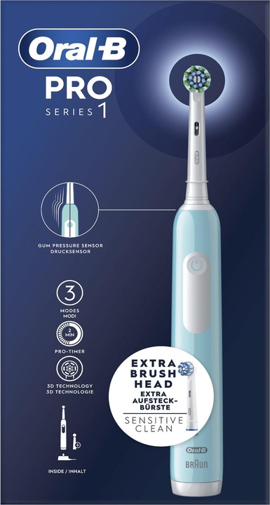 Actual product image Braun Oral-B Series 1 Blue Rechargeable Electric Toothbrush with 2 Replacement Brush Heads, 1 Toothbrush (Oscillating toothbrush)