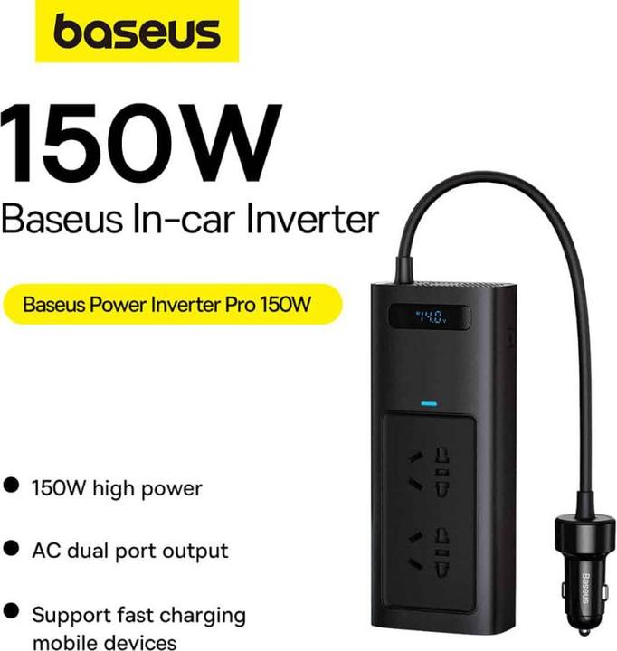 Immagine prodotto Baseus - Power Inverter Pro (CGNB020101) - USB, 2x Type-C, 220V CN/US/EU Plug, 150W - Black