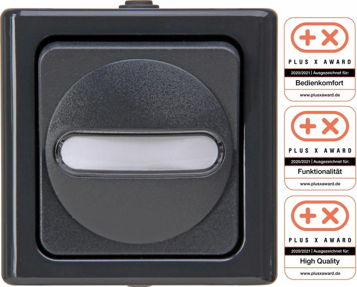 Actual product image Kopp Cross switch anth glz BLUEELECTRIC IP44 w.Glimm AP 1f 10AX