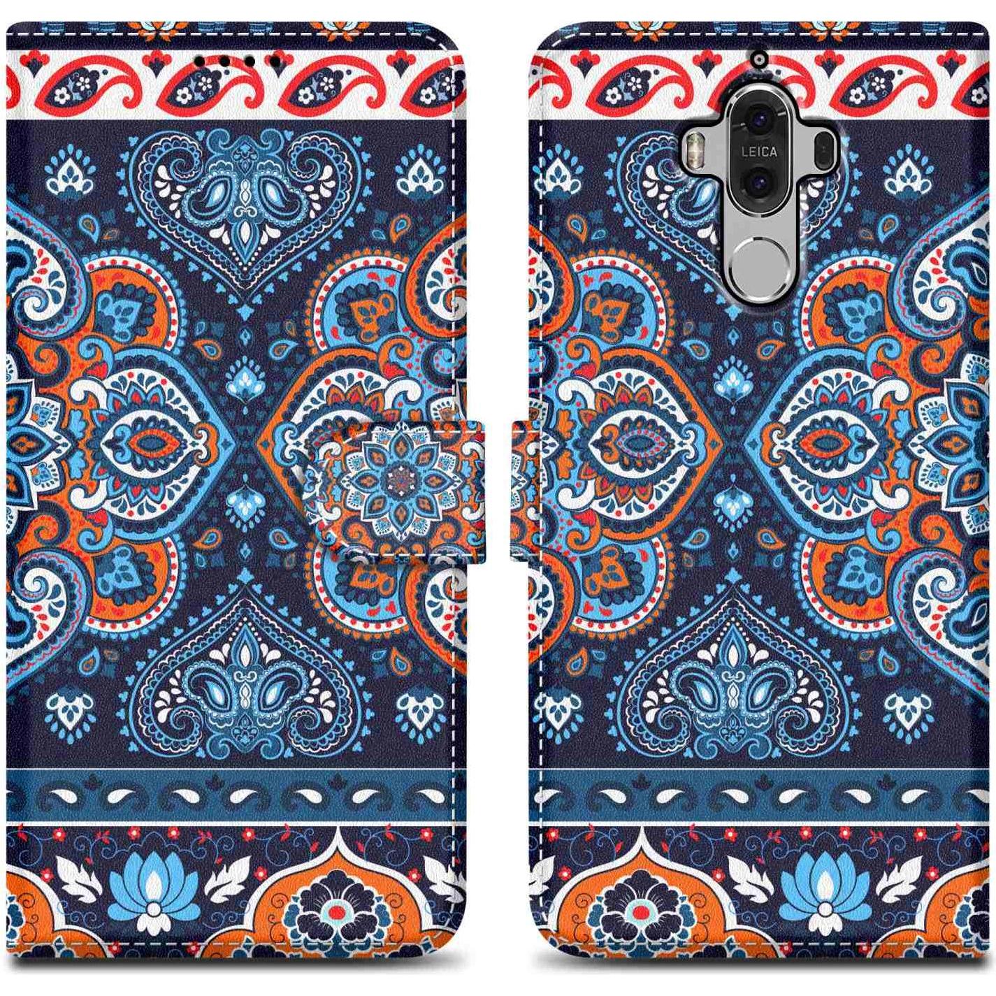 Cadorabo Book Hülle mit Print für Huawei MATE 9 (Huawei Mate 9), Smartphone Hülle, Blau