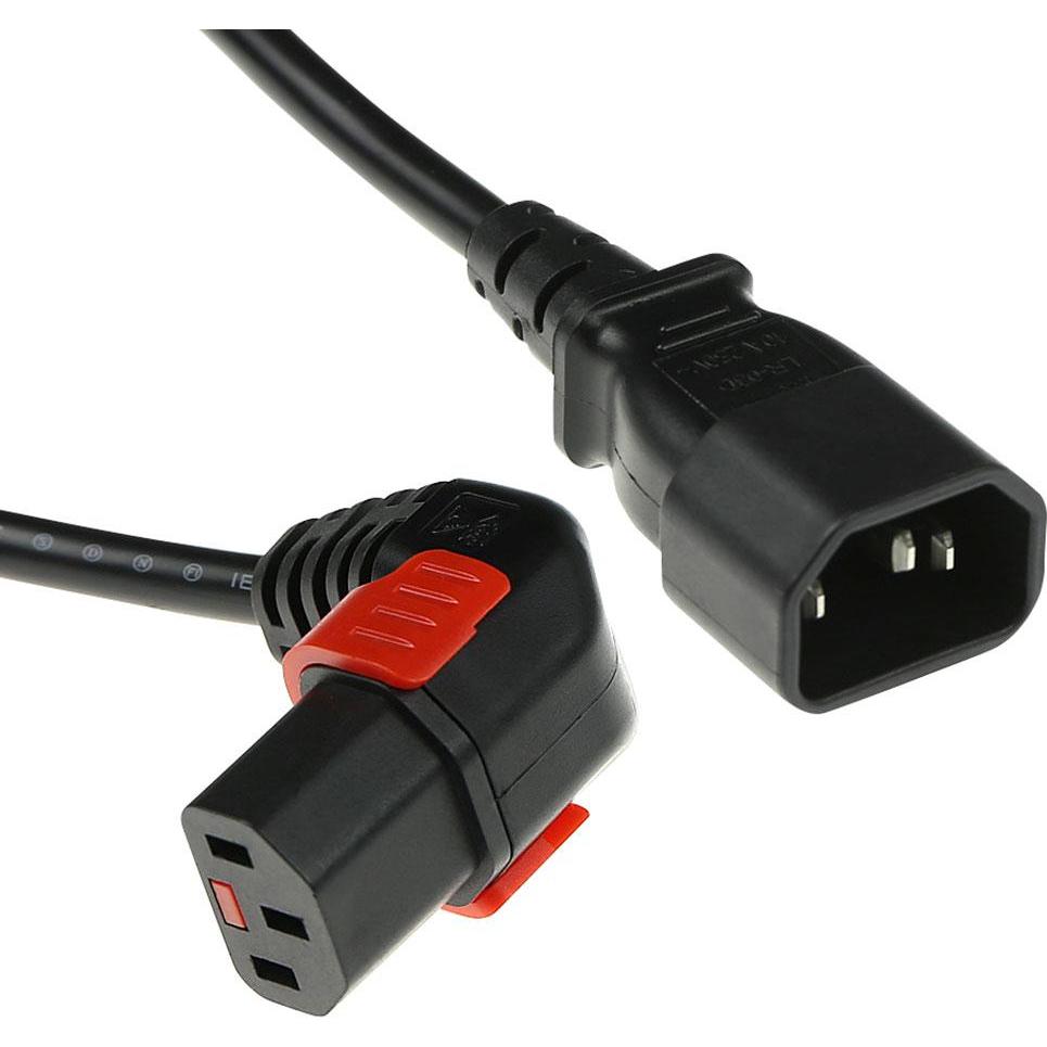 Iec Lock 230V Powercord C14 to C13 (down angled) lockable, black, 2 meter (2 m), Stromkabel