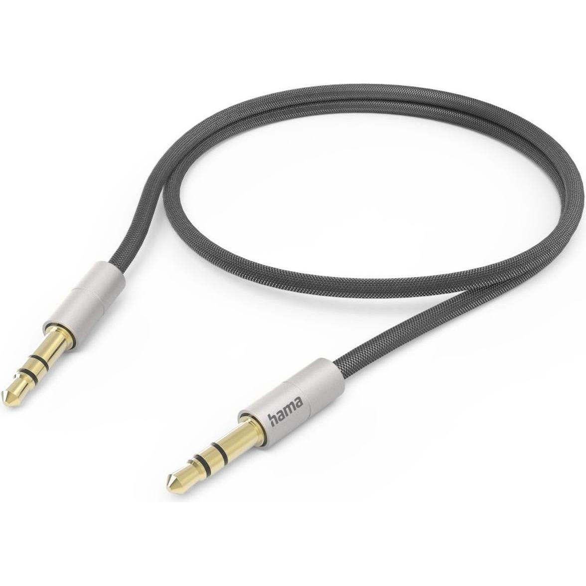Hama Cavo ausiliario "AluLine" jack 3,5 mm - jack 3,5 mm, 0,5 m, argento/nero (0.50 m, Connettore da 3,5 mm (AUX)), Cavo audio