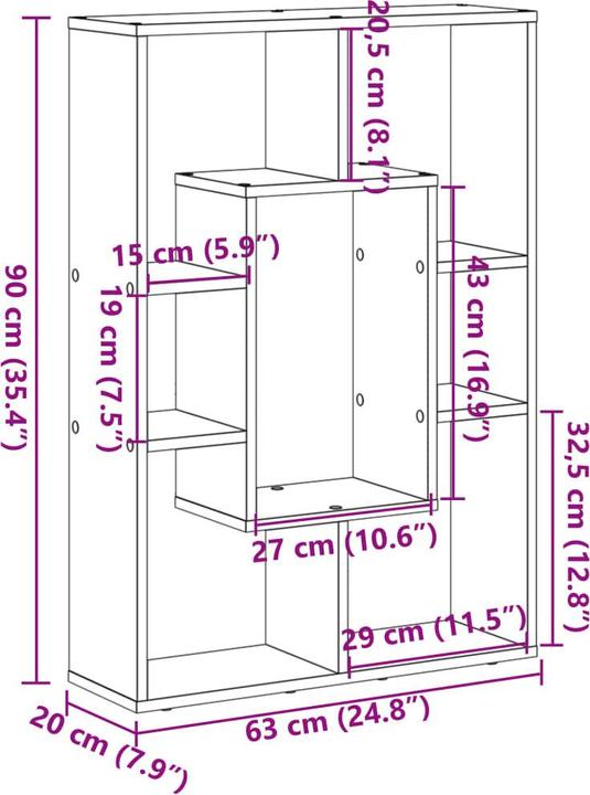 Actual product image vidaXL Bookcase Room divider Standing shelf File shelf Office shelf Smoked oak shelf (63 x 20 x 90 cm)