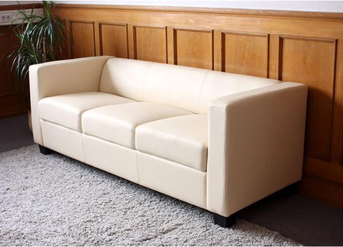 Immagine prodotto Mendler Divano a 3 posti Divano Loungesofa Lille - pelle, crema (3 posti)