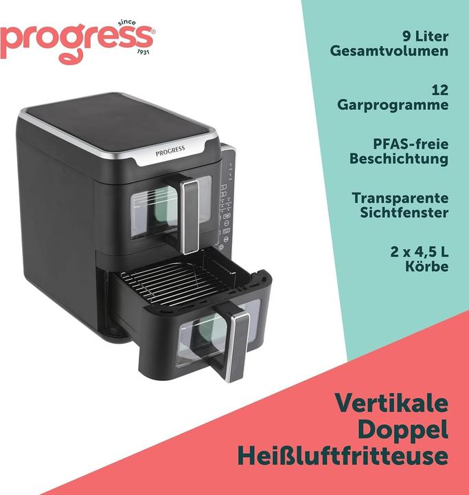 Produktbild Progress Vertikale Doppelschubladen-Fritteuse mit Sichtfenstern, 12 Voreinstellungen