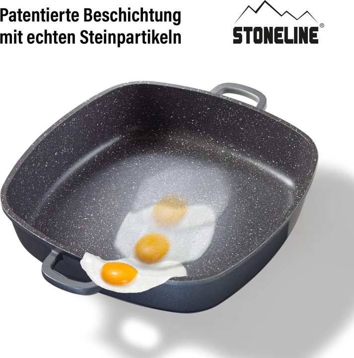 Produktbild Stoneline Eckpfanne 32x32 cm mit Aroma Glasdeckel, Pfanne rechteckig, Backofen, Induktion geeignet (32 cm, Pfannenset + Topfset, Aluminium)