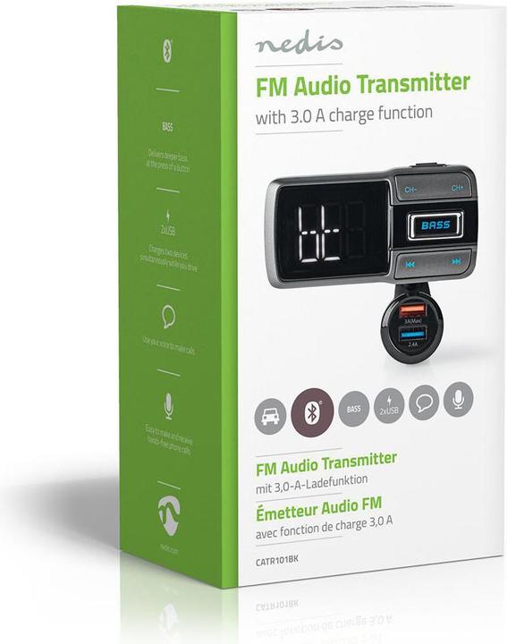 Immagine prodotto Nedis Trasmettitore FM per auto a collo d'oca Vivavoce con schermo a LED da 2,0" Bluetooth® QC 3.0 /