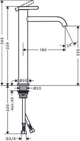 Actual product image Axor Single lever basin mixer 260 ONE without pop-up waste matt black