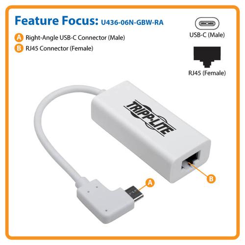 Actual product image Eaton USB-C to Gigabit Network Adapter with Right Angle USB-C Thunderbolt 3 Compatibility (USB-C 3.1 Gen 1, RJ45 (1x))