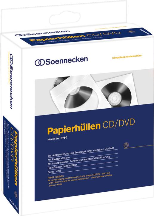 Produktbild Soennecken CD/DVD-Papierhüllen weiss fuer 1 CD/DVD Lasche+ Fen