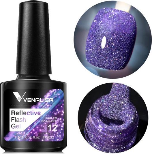 Immagine prodotto Venalisa Gel Varnish Reflective Neon Disco Gel BD12 (Viola scuro, Smalto per unghie effetto gel)