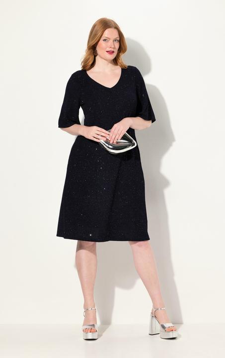 Produktbild Ulla Popken Midikleid, A-Linie, Glitter, V-Ausschnitt, 3/4-Arm (50, 52)
