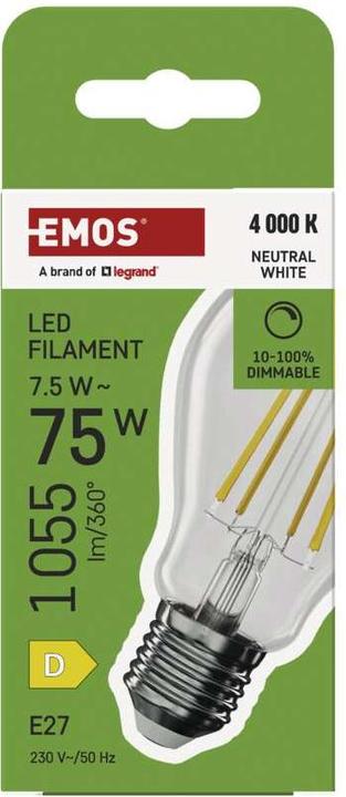 Actual product image Emos LED Lampe Filament A60 / E27 / 7,5 (75 W) / 1 055 lm / Neutral Weiss / dimmbar (E27, 7.50 W, 1055 lm, 1 x, D)