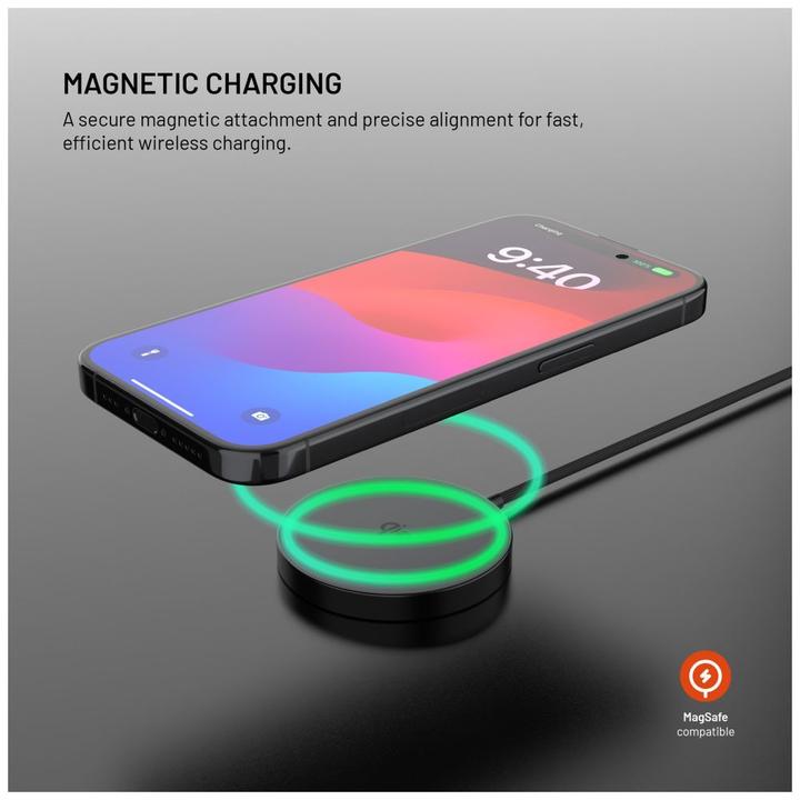 Actual product image Fixed MagPad Slim Wireless Charger mit Qi2-Unterstützung MagSafe 15W Schwarz (15 W)