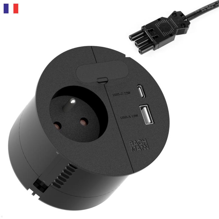 Actual product image Bachmann LOOP IN CHARGE UTE socket outlet USB A/C mounting plug, black (938.204)