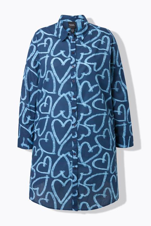 Immagine prodotto Ulla Popken Blusa dal taglio lungo con cuori, collo da camicia e maniche lunghe (62)