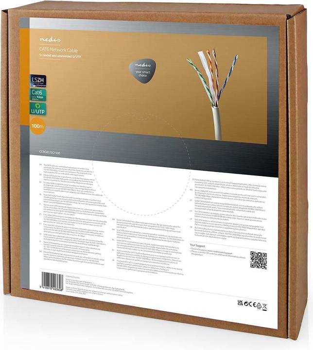 Actual product image Nedis Network Cable Rolls | CAT6 | Stranded Cable | U/UTP | Pure Copper | 100.0 m | Indoor (U/UTP, CAT6, 100 m)