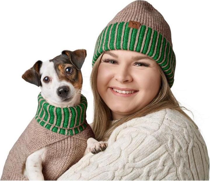 Actual product image Hunter Dogcoat Odense 60 + hat, beige/green - (203531) (60, Dog jumper)