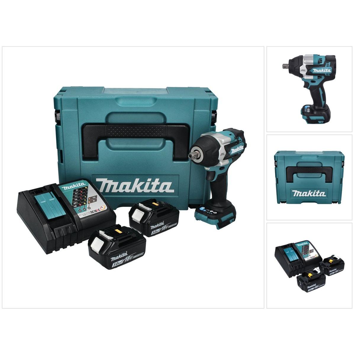 Makita, Bohrmaschine + Akkuschrauber, DTW 701 RFJ Akku Schlagschrauber 18 V 700 Nm 1/2" XPT Brushless + 2x Akku 3,0 Ah +...