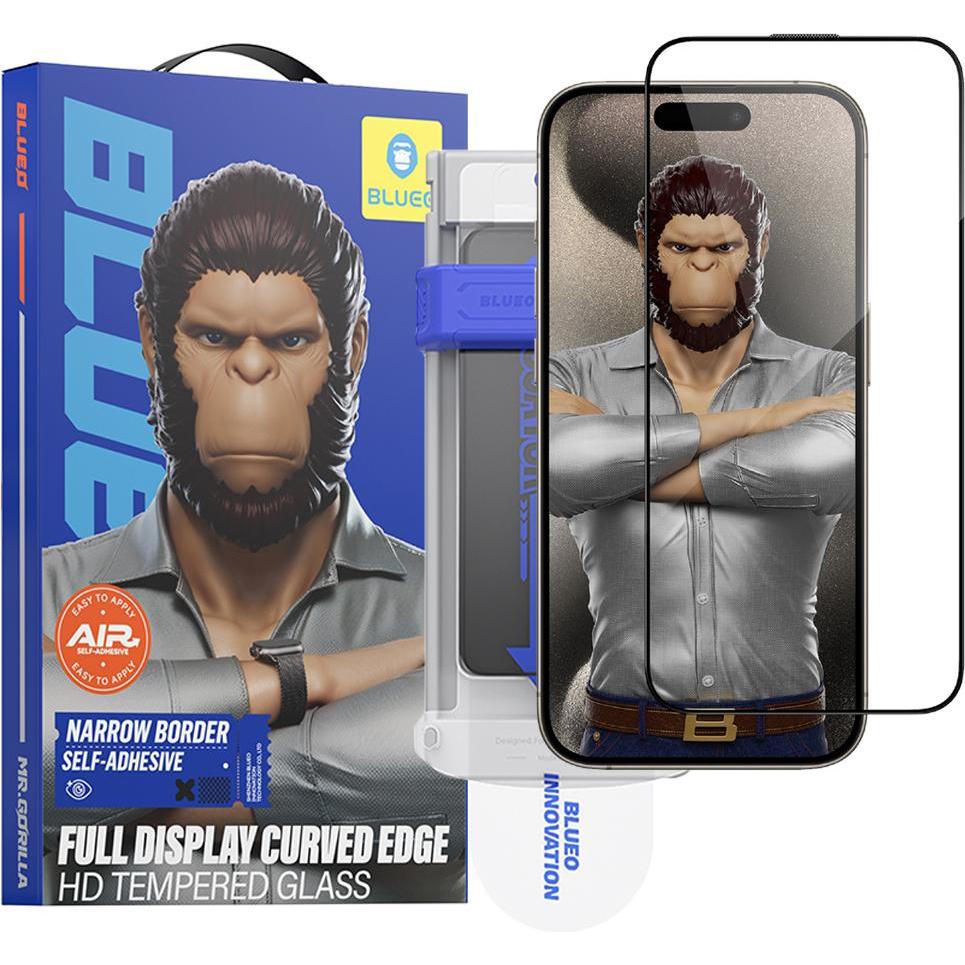 Blueo - 3D HD Full Glue Glass with Applicator Pro - iPhone 16 Pro Max - Black (1 pz., Apple iPhone 16 Pro Max), Pellicola protettiva smartphone, Nero