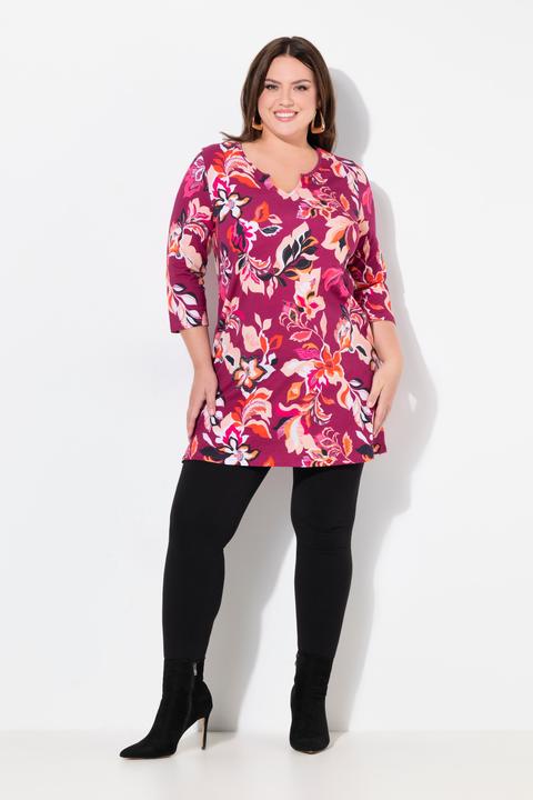 Actual product image Ulla Popken Floral 3/4 Sleeve Notch Neck Knit Tunic (56)