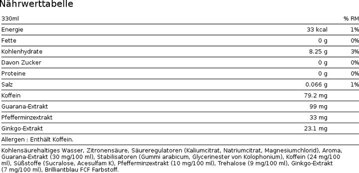 Nährwerte und Zutaten Roon Gaming Power Liquid Ghost (24x)