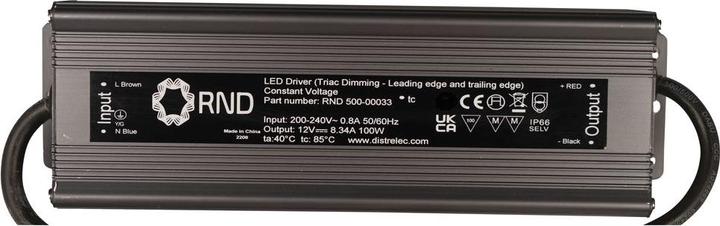Image du produit RND Driver de LED, Triac Dimmable CV, 100W 8.33A 12V IP66