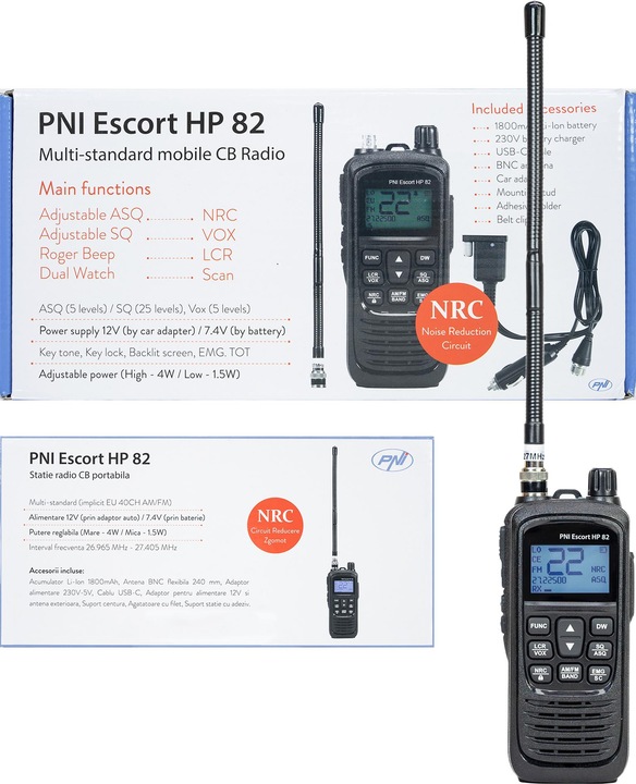 Produktbild PNI Tragbares CB-Funkgerät Escort HP 82, Multistandard, 4 W, 12 V, AM-FM, NRC, Dual Watch, Roger Bee