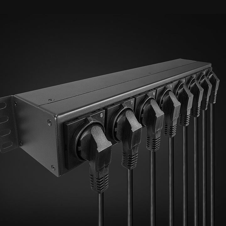 Actual product image Lindy 1.5U 8-gang Schuko sockets, horizontal PDU with Schuko plug Supplies max. 3500W to 8 devices