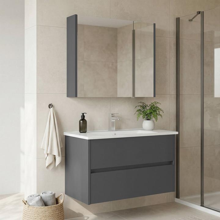 Produktbild Homitis Arno 85 Bathroom Cabinet With Sink & Mirror Set (2 Pieces)